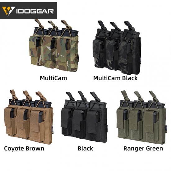 IDOGEAR Tactical 5.56 Triple Magazine Pouch Mag Carrier Triple Open Top Pistol MOLLE Mag Pouch 3545
