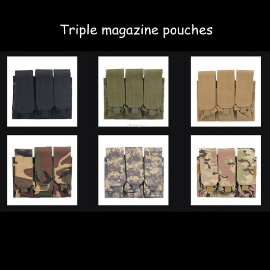 Military Tactical MOLLE Triple Magazine Pouches Triple Army Shooting Mag Pouch Wargame Paintball Pouch Equipment for M14 Ak47