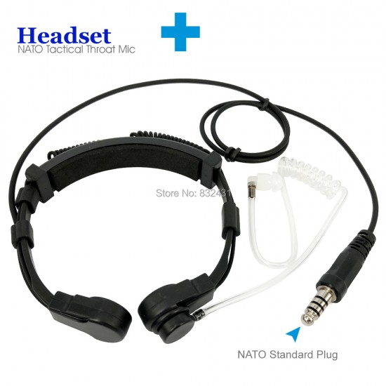NATO Telescopic Throat Vibration Mic Headset Microphone U94 PTT Cable for Z Tactical Walkie Talkie Kenwood BaoFeng UV-5R Radio