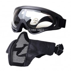 Airsoft Mask + Tactical Goggles Set Half Face Foldable Steel Mesh Masks for Outdoor Shooting Paintball Cs Game Protective