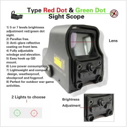 Spike Matt Black Tactical 1X22mm Holographic Reflex Red Green Dot Sight Outdoor Hunting Rifle Scope Brightness Adjustable.