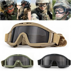 JSJM Airsoft Tactical Goggles 3 Lens Windproof Dustproof Shooting Motocross Motorcycle Mountaineering Glasses CS Safe Protection